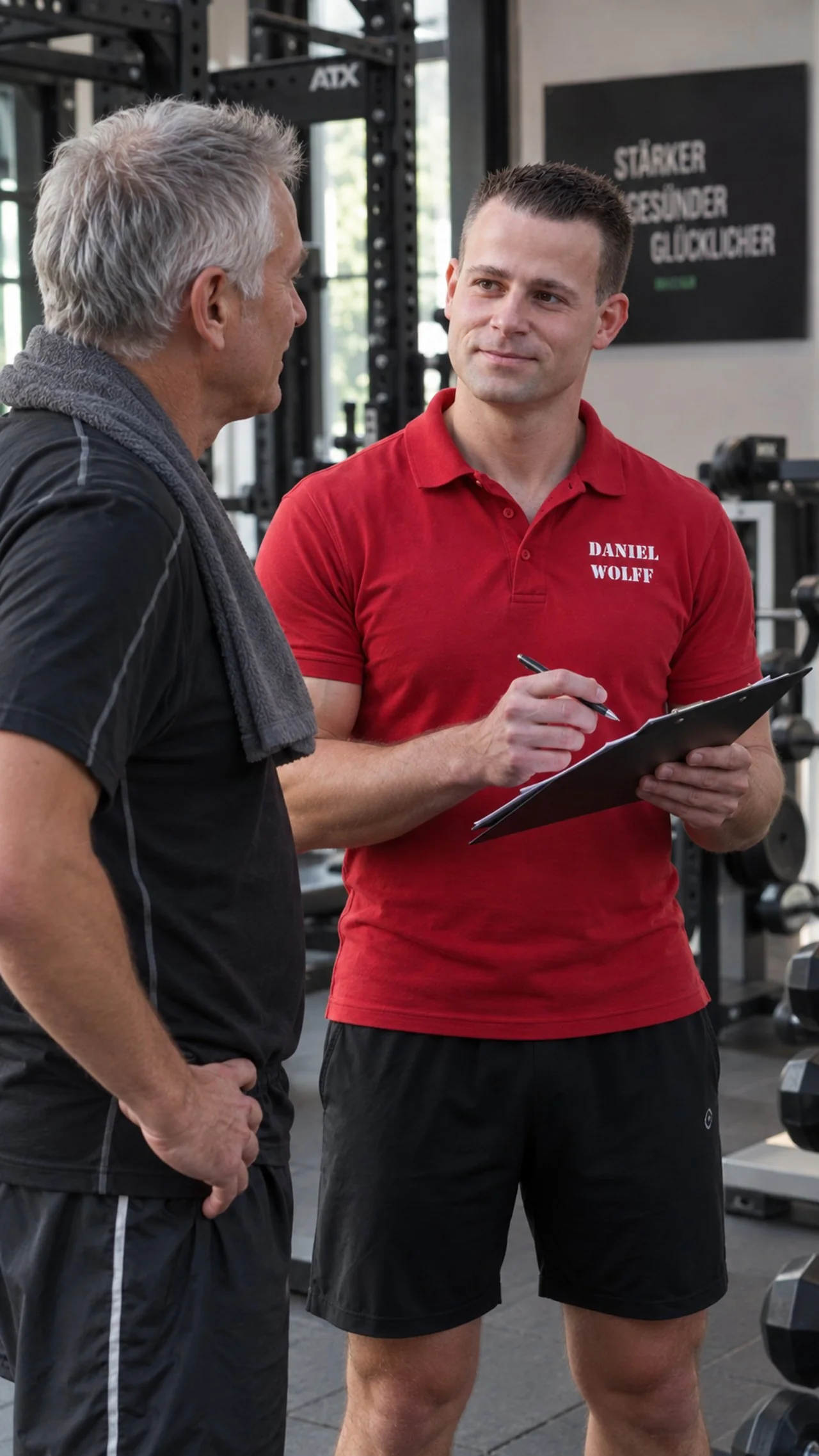 Trainerin des Gesundheitsstudio Wolff berät eine Kundin auf der Trainingsfläche in Dillenburg